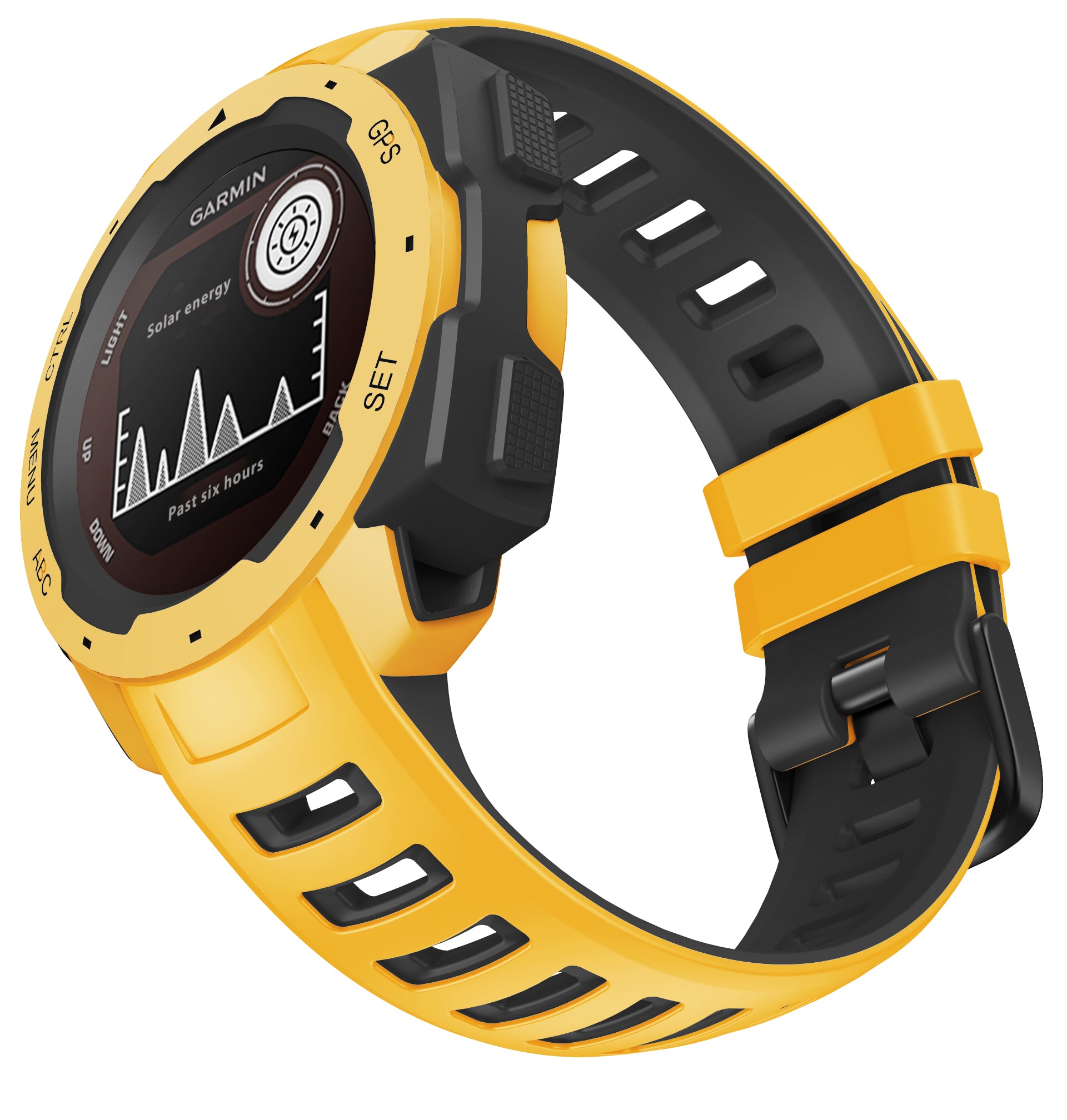 Bi-color Soft Silicone Watchband Replacement Bracelet Strap for Garmin Instinct / Instinct Esports - Yellow / Black