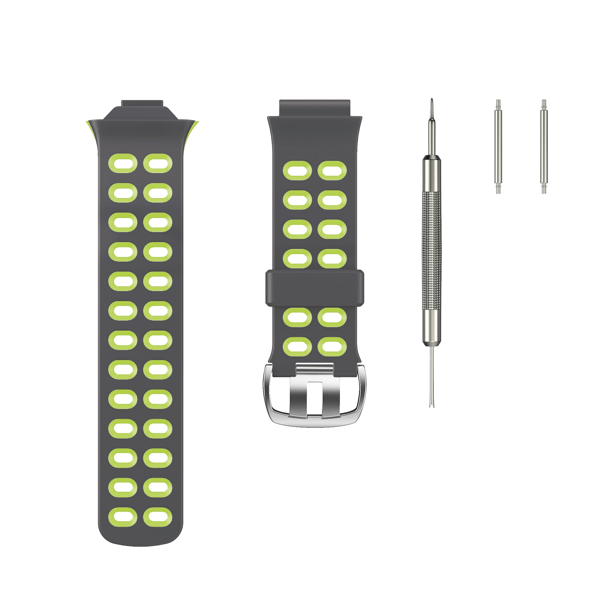 Double Color Silicone Watchband Strap Belt Replacement for Garmin Forerunner 310XT Smart Watch - Dark Grey / Green