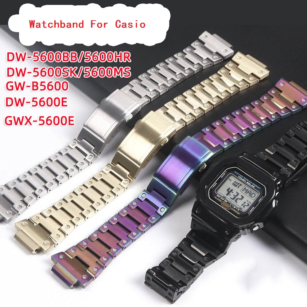 Metal Watch Band Replacement for Casio G-SHOCK GW-5000/5035/DW5600/GW-M5610 - Black