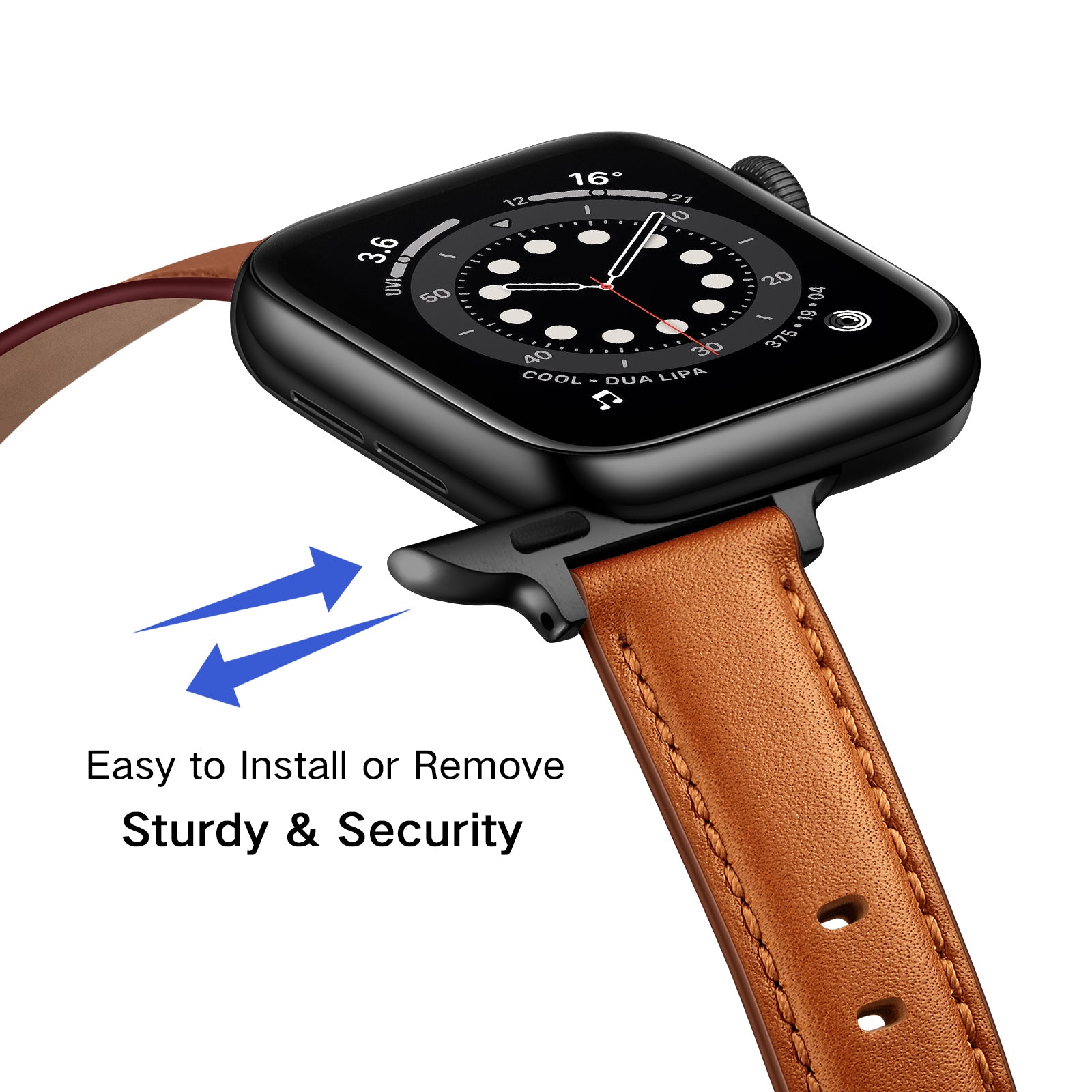 Genuine Leather Replacement Smart Watch Band Adjustable Wrist Strap for Watch Ultra 49mm / Series 8 / 7 45mm / Series 6 / 5 / 4 / SE / SE (2022) 44mm / Series 3 / 2 / 1 42mm - Brown / Black Buckle