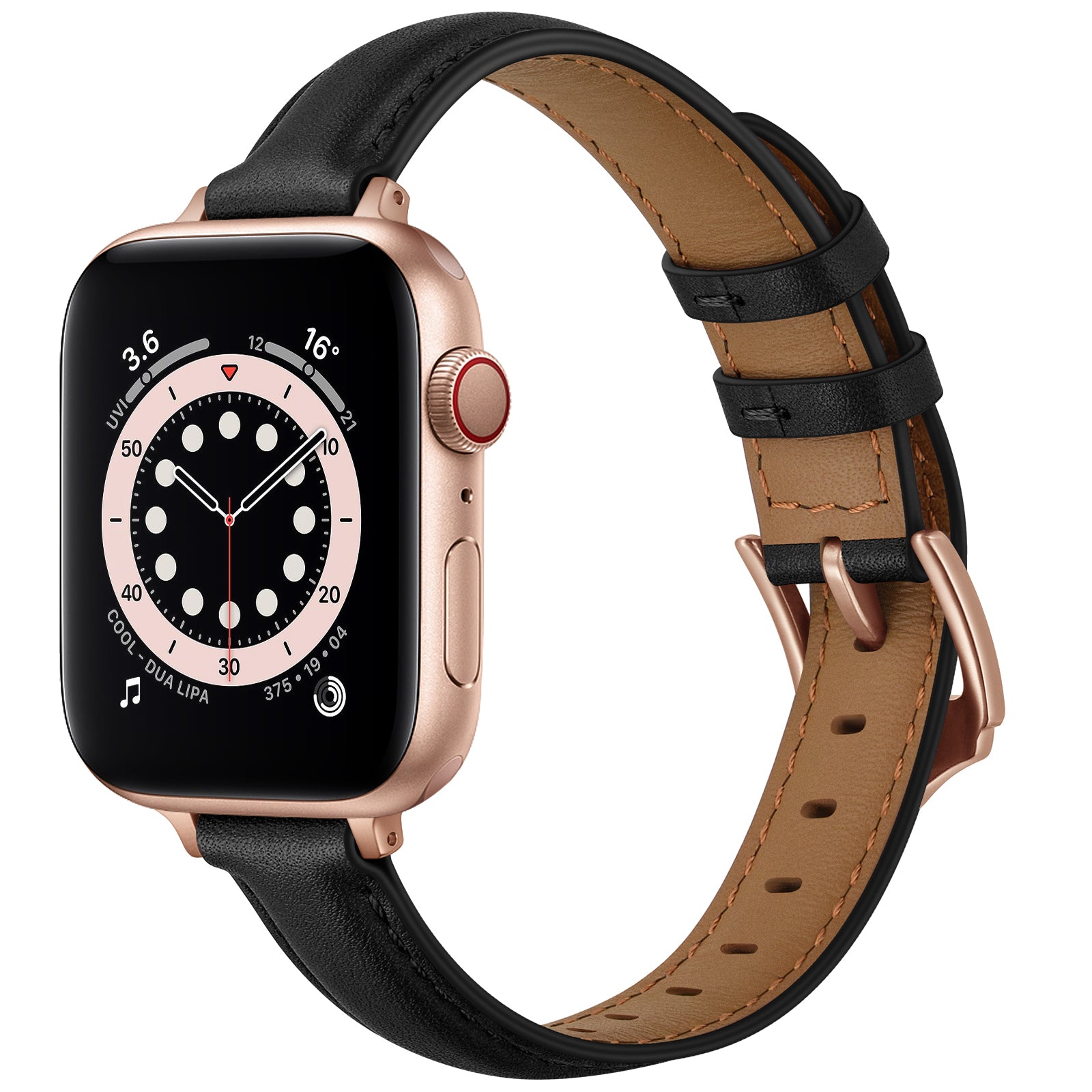Genuine Leather Replacement Smart Watch Band Adjustable Wrist Strap for Watch Ultra 49mm / Series 8 / 7 45mm / Series 6 / 5 / 4 / SE / SE (2022) 44mm / Series 3 / 2 / 1 42mm - Black / Rose Gold Buckle