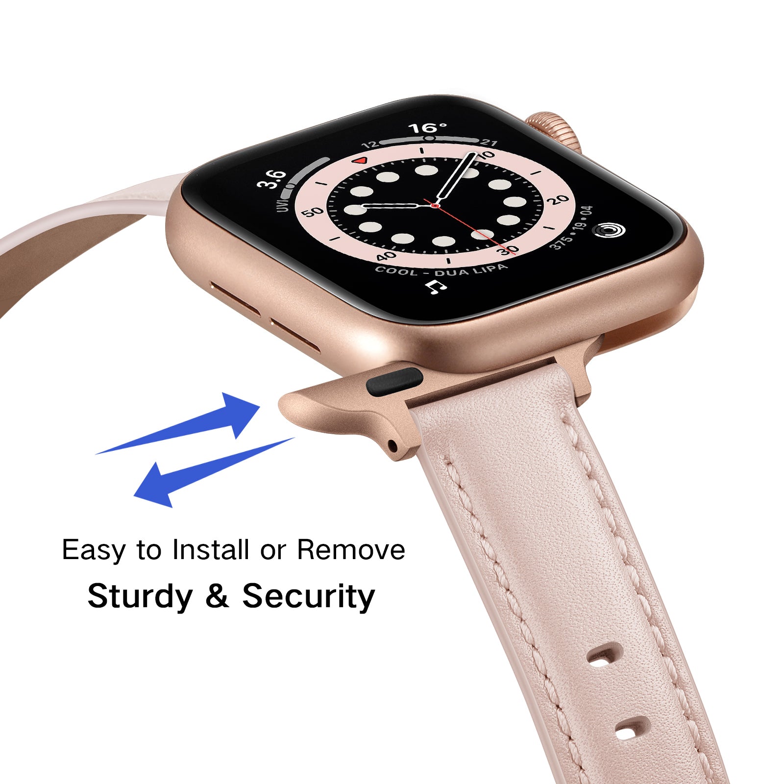 Genuine Leather Replacement Smart Watch Band Adjustable Wrist Strap for Watch Ultra 49mm / Series 8 / 7 45mm / Series 6 / 5 / 4 / SE / SE (2022) 44mm / Series 3 / 2 / 1 42mm - Pink / Rose Gold Buckle