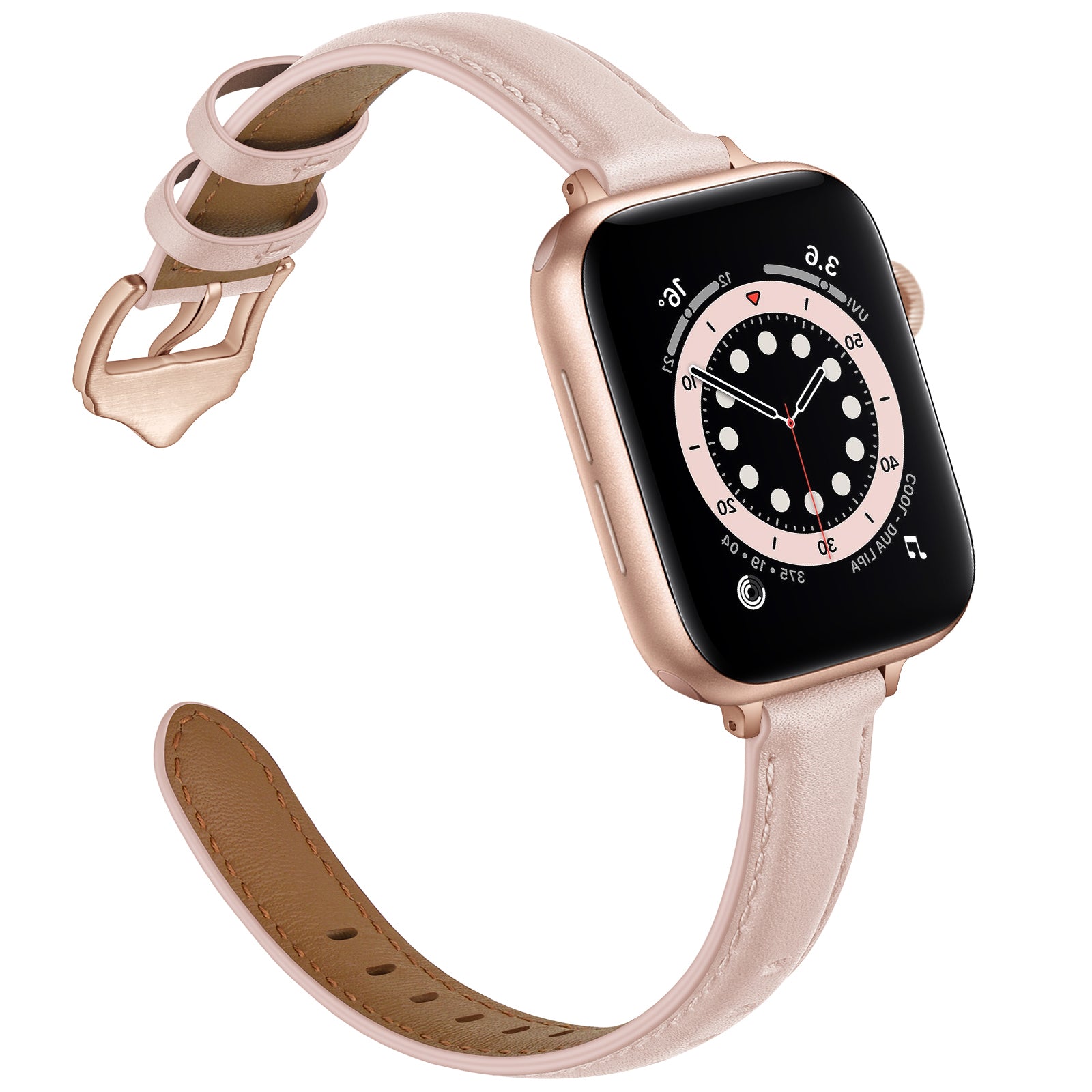 Genuine Leather Replacement Smart Watch Band Adjustable Wrist Strap for Watch Ultra 49mm / Series 8 / 7 45mm / Series 6 / 5 / 4 / SE / SE (2022) 44mm / Series 3 / 2 / 1 42mm - Pink / Rose Gold Buckle