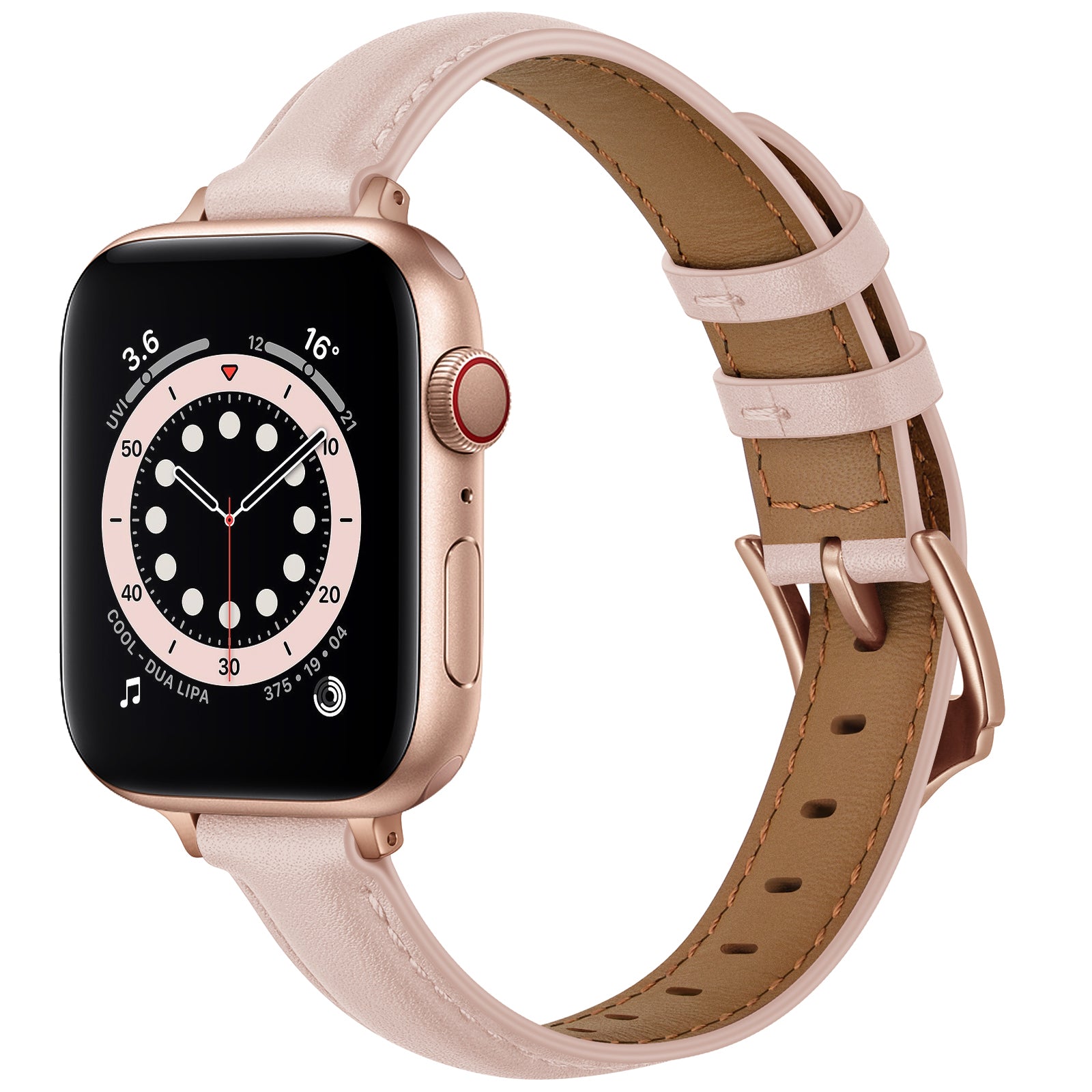 Genuine Leather Replacement Smart Watch Band Adjustable Wrist Strap for Watch Ultra 49mm / Series 8 / 7 45mm / Series 6 / 5 / 4 / SE / SE (2022) 44mm / Series 3 / 2 / 1 42mm - Pink / Rose Gold Buckle