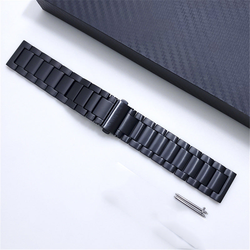 22mm Titanium Alloy Metal Watch Band 3 Beads Flat Buckle Watch Strap for Samsung Galaxy Watch3 45mm / Suunto 9 Peak / Haylou RT RS3 / Realme Watch S - Black