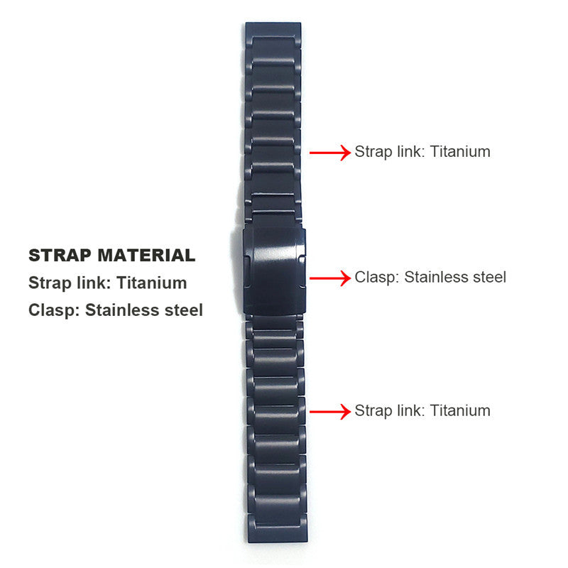 22mm Titanium Watch Strap 3 Beads Wristband with Folding Metal Clasp Classic Buckle for Samsung Galaxy Watch3 45mm / Gear S3 Frontier / Suunto 9 Peak / Haylou RT RS3 - Black