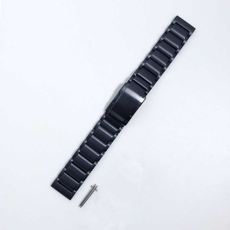 22mm Titanium Watch Strap 3 Beads Wristband with Folding Metal Clasp Classic Buckle for Samsung Galaxy Watch3 45mm / Gear S3 Frontier / Suunto 9 Peak / Haylou RT RS3 - Black