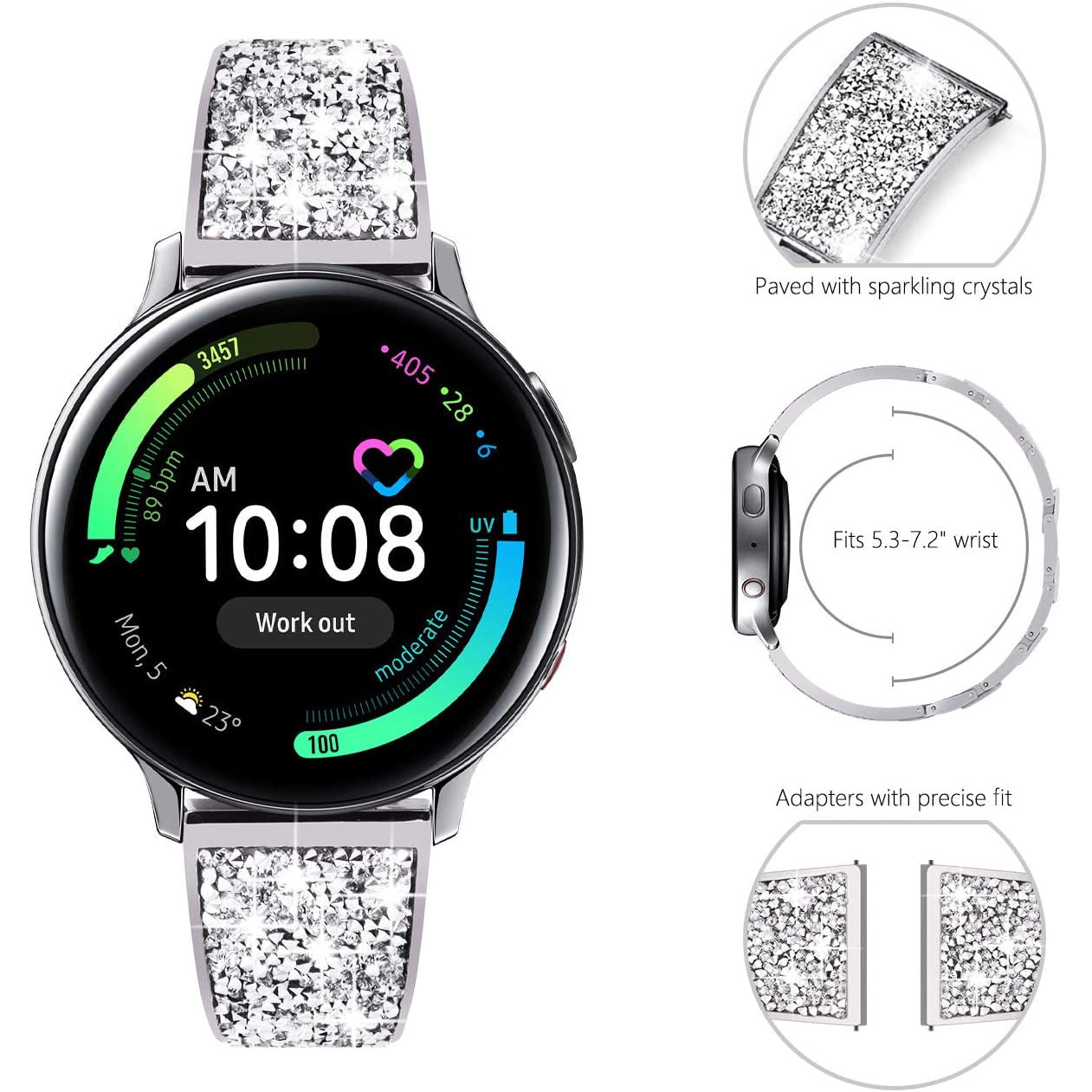 22mm Stainless Steel Strap Sparkle Bling Glitter Band for Samsung Galaxy Watch3 45mm / Gear S3 Frontier / Suunto 9 Peak - Silver