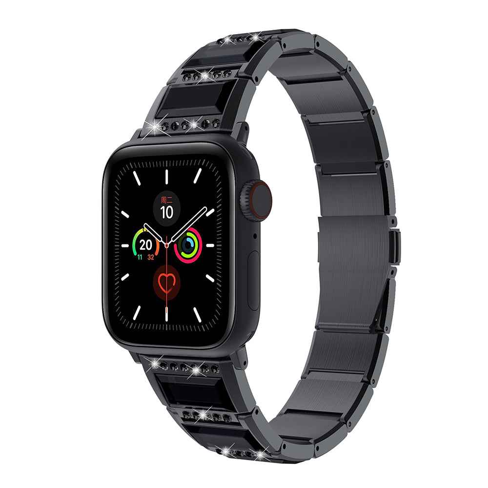 Rhinestone Synthetic Jade Decor Watch Band Stainless Steel Wrist Strap for Apple Watch Series 8 41mm / Series 7 41mm / Watch Series 6 / SE / SE(2022) / 5 / 4 40mm / Watch Series 3 / 2 / 1 38mm - Black / Black