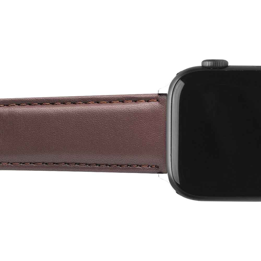 QIALINO Nappa Texture Genuine Leather Smart Watch Band Wrist Strap for Apple Watch Ultra 49mm / Series 8 45mm / 7 45mm / Series 4 / 5 / 6 / SE 44mm / SE (2022) 44mm / Series 1 / 2 / 3 42mm - Dark Brown