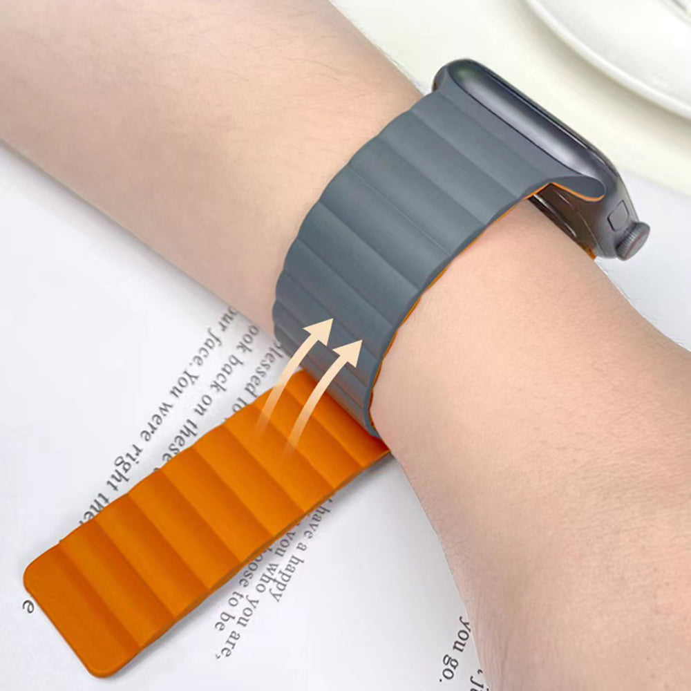 MUTURAL Molan Series Magnetic Silicone Watch Band Adjustable Sweatproof Wrist Strap for Apple Watch Series 8 41mm / Series 7 41mm / 6 / 5 / 4 / SE / SE(2022) 40mm / 3 / 2 / 1 38mm - Grey / Orange - UNIQBUY