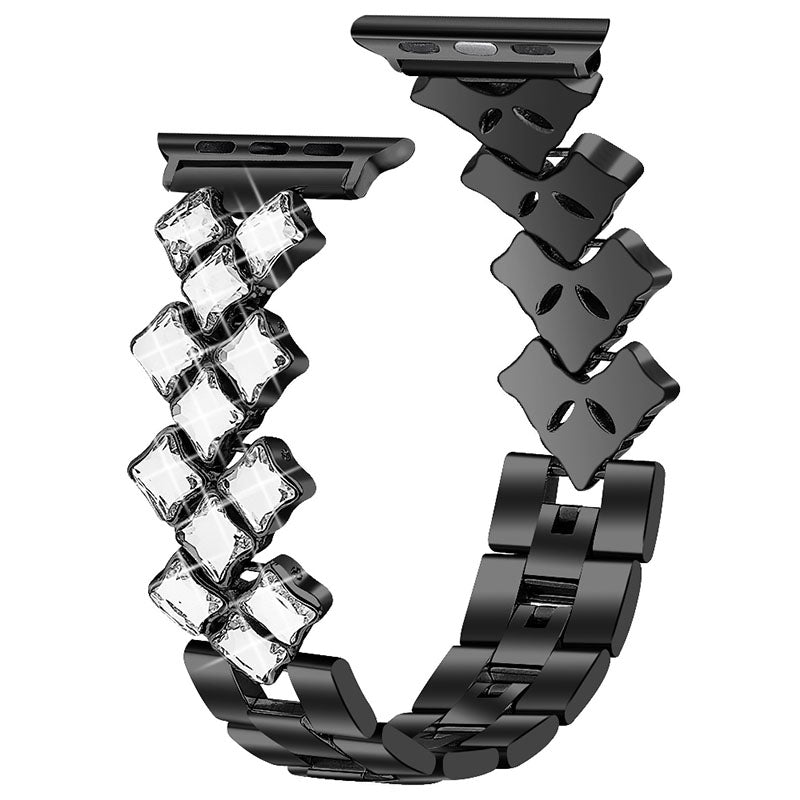 Rhinestone Rhombus Stainless Steel Watch Strap Replacement for Apple Watch Series 8 41mm / Series 7 41mm / SE / SE(2022) / Series 6 / 5 / 4 40mm / Series3 / 2 / 1 38mm - Black - UNIQBUY