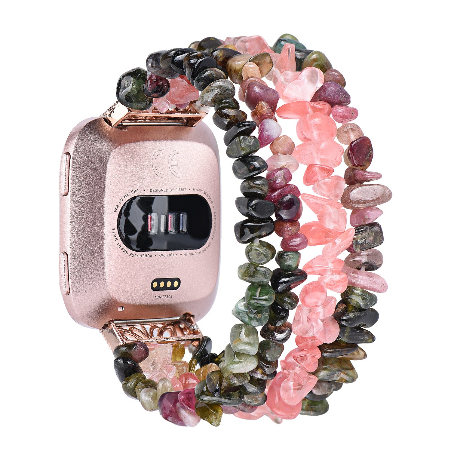 Four Rows Natural Stones Watch Band Strap Wrist Bracelet for Fitbit Versa/Fitbit Versa 2 - Multi-color
