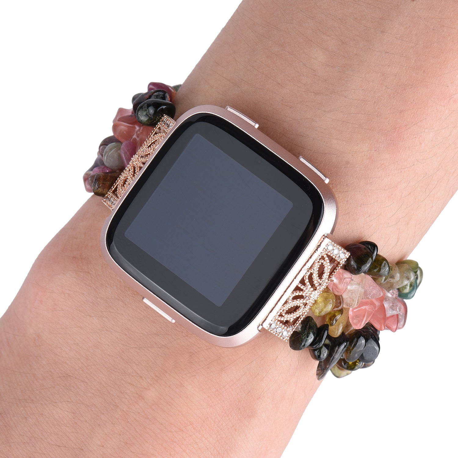 Four Rows Natural Stones Watch Band Strap Wrist Bracelet for Fitbit Versa/Fitbit Versa 2 - Multi-color