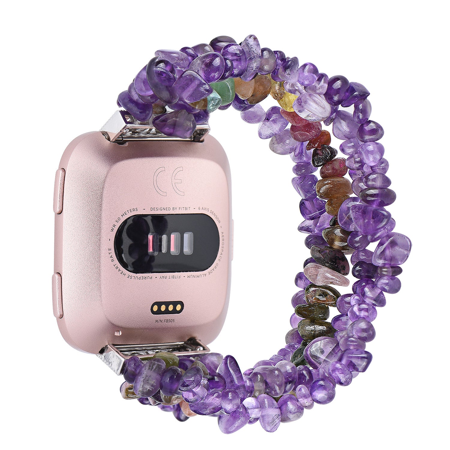 Four Rows Natural Stones Watch Band Strap Wrist Bracelet for Fitbit Versa/Fitbit Versa 2 - Purple