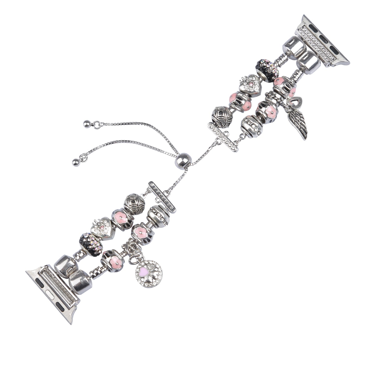 Stylish Style Metal+Wooden Beads Bracelet Smart Watch Band Replacement Watch Strap for Apple Watch Ultra 49mm / Series 8 45mm / 7 45mm / 6 / 5 / 4 / SE 44mm / SE (2022) 44mm / 3 / 2 / 1 42mm - Silver / Pink - UNIQBUY