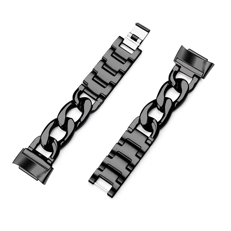 Replacement Watch Band Single Row Chain Watch Strap for Fitbit Charge 5 - Black