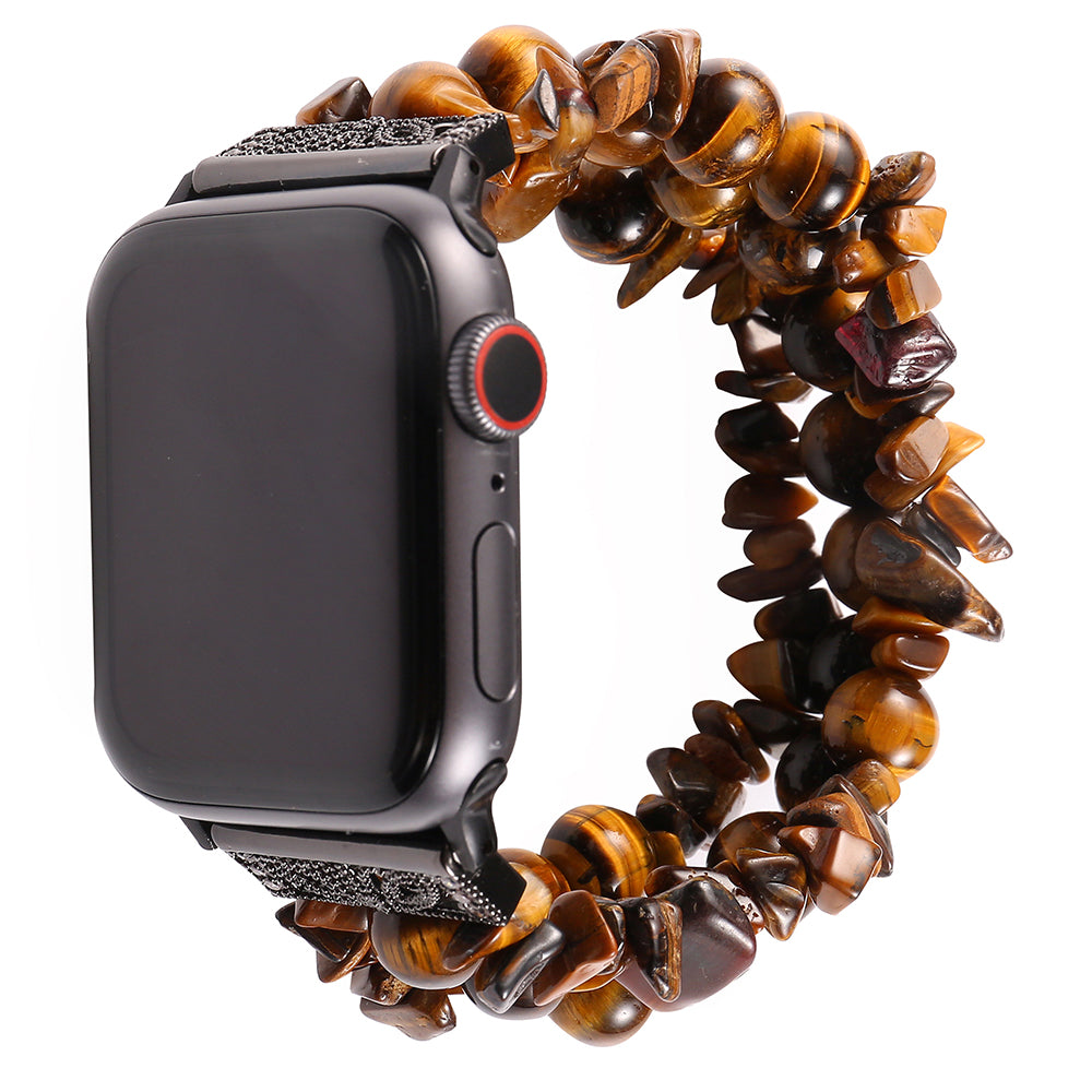 Four Rows Natural Stones Smart Watch Strap Band Replacement for Apple Watch Ultra 49mm / Series 8 45mm / 7 45mm / SE 44mm / SE (2022) 44mm / Series 6 / 5 / 4 44mm / Series 3 / 2 / 1 42mm - Brown - UNIQBUY