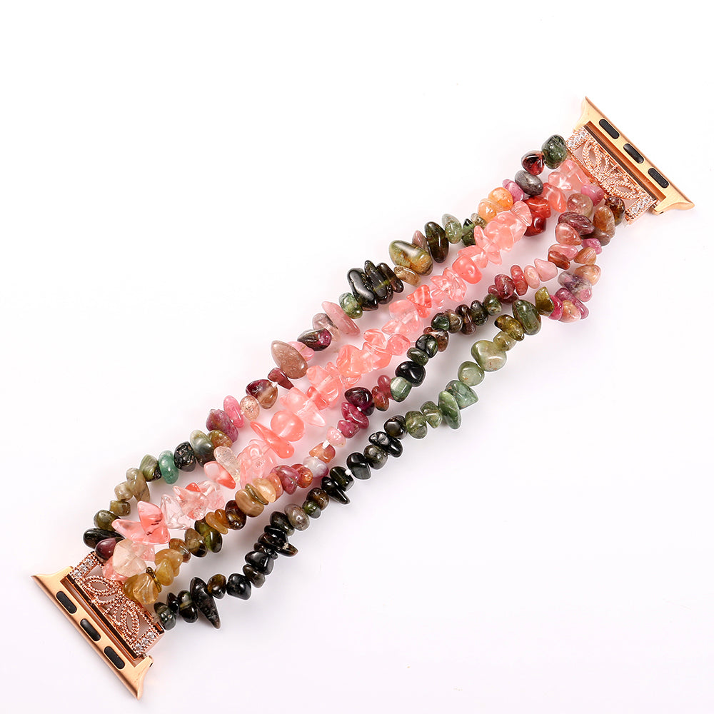 Four Rows Natural Stones Smart Watch Strap Band Replacement for Apple Watch Ultra 49mm / Series 8 45mm / 7 45mm / SE 44mm / SE (2022) 44mm / Series 6 / 5 / 4 44mm / Series 3 / 2 / 1 42mm - Multicolor - UNIQBUY