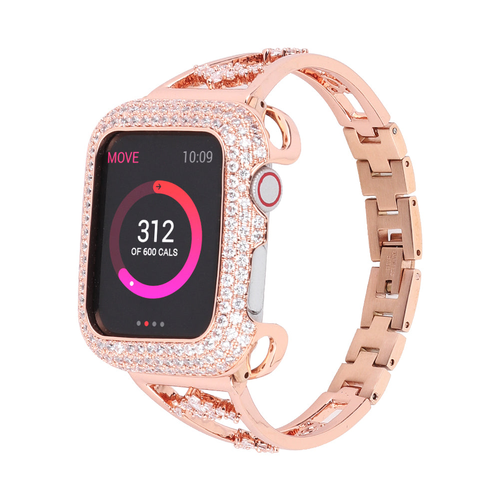 Zircon Decor Stainless Steel Bracelet Watch Strap Replacement Wrist Band for Apple Watch Ultra 49mm / Series 8 45mm / 7 45mm / Series 6 / 5 / 4 / SE 44mm / SE (2022) 44mm Series 3 / 2 / 1 42mm - Rose Gold