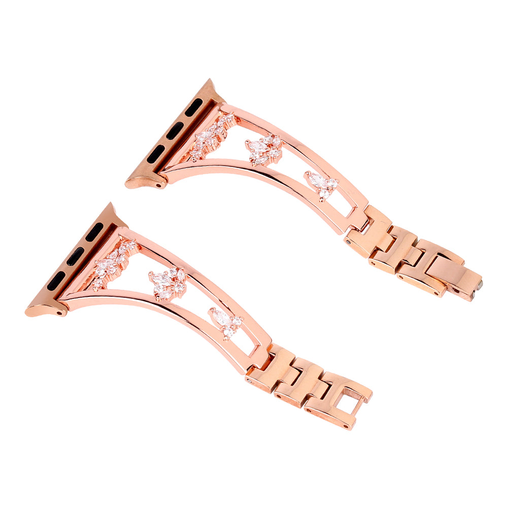 Zircon Decor Stainless Steel Bracelet Watch Strap Replacement Wrist Band for Apple Watch Ultra 49mm / Series 8 45mm / 7 45mm / Series 6 / 5 / 4 / SE 44mm / SE (2022) 44mm Series 3 / 2 / 1 42mm - Rose Gold