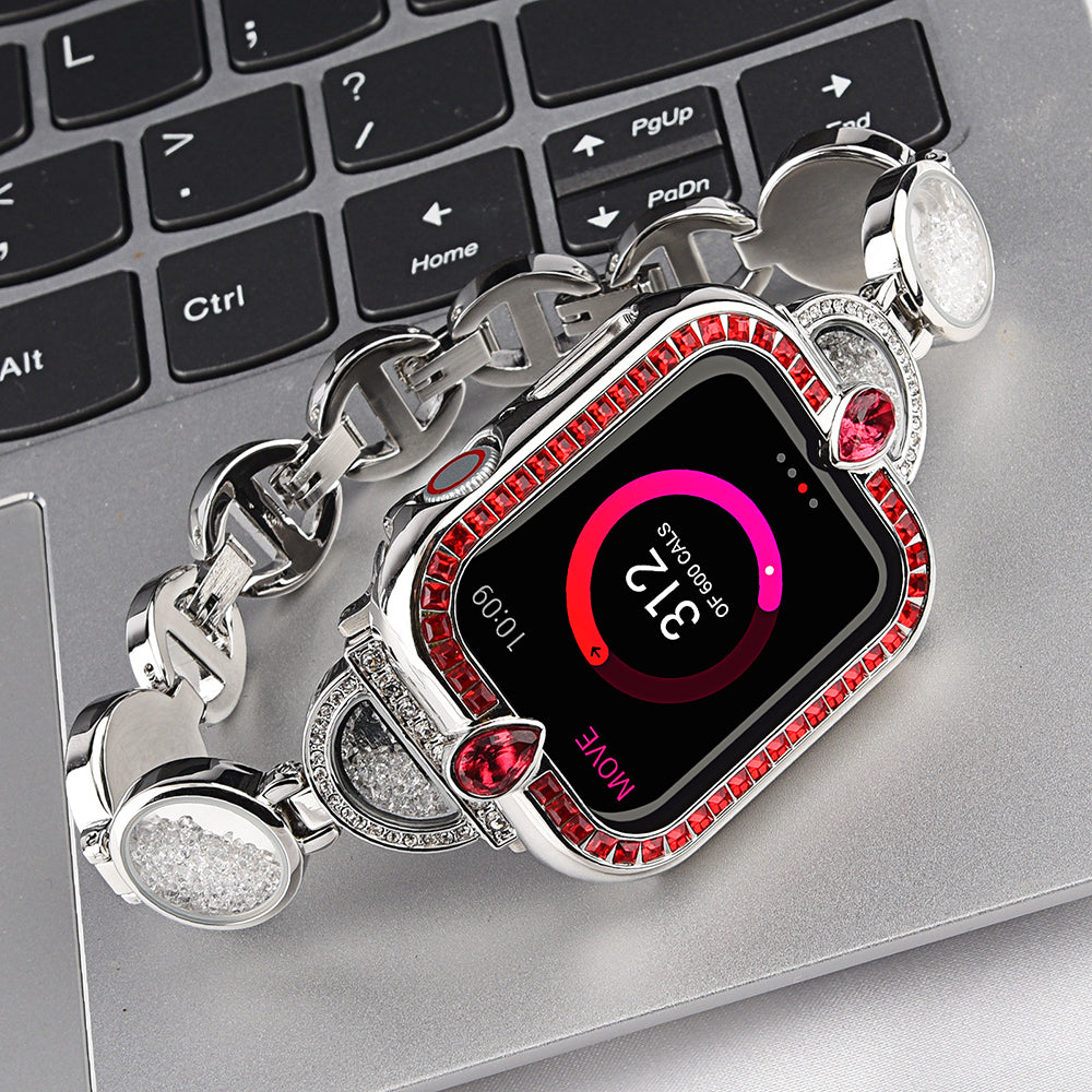 Stylish Rhinestones Decor Stainless Steel Band Smart Watch Wrist Strap for Apple Watch Series 8 41mm / Series 7 41mm / Watch Series 6 / 5 / 4 / SE / SE(2022) 40mm / Watch Series 1 / 2 / 3 38mm - Silver - UNIQBUY