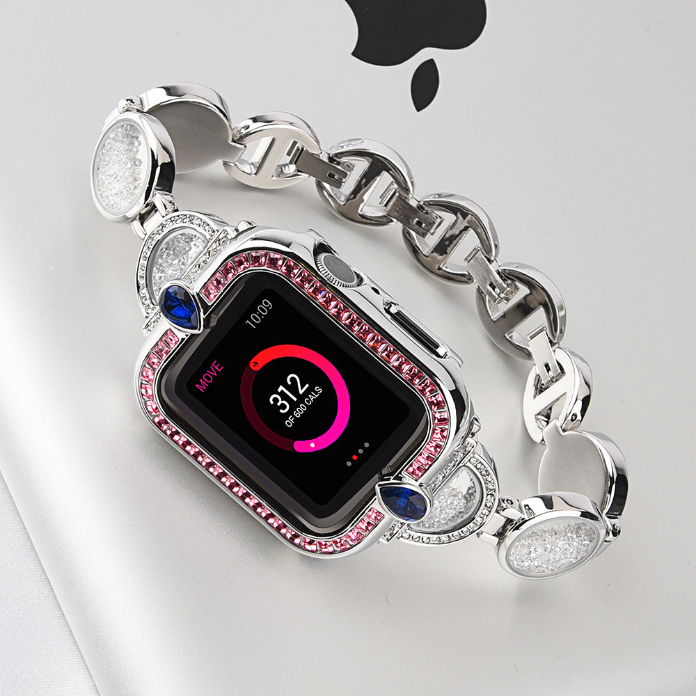 Stylish Rhinestones Decor Stainless Steel Band Smart Watch Wrist Strap for Apple Watch Series 8 41mm / Series 7 41mm / Watch Series 6 / 5 / 4 / SE / SE(2022) 40mm / Watch Series 1 / 2 / 3 38mm - Silver - UNIQBUY