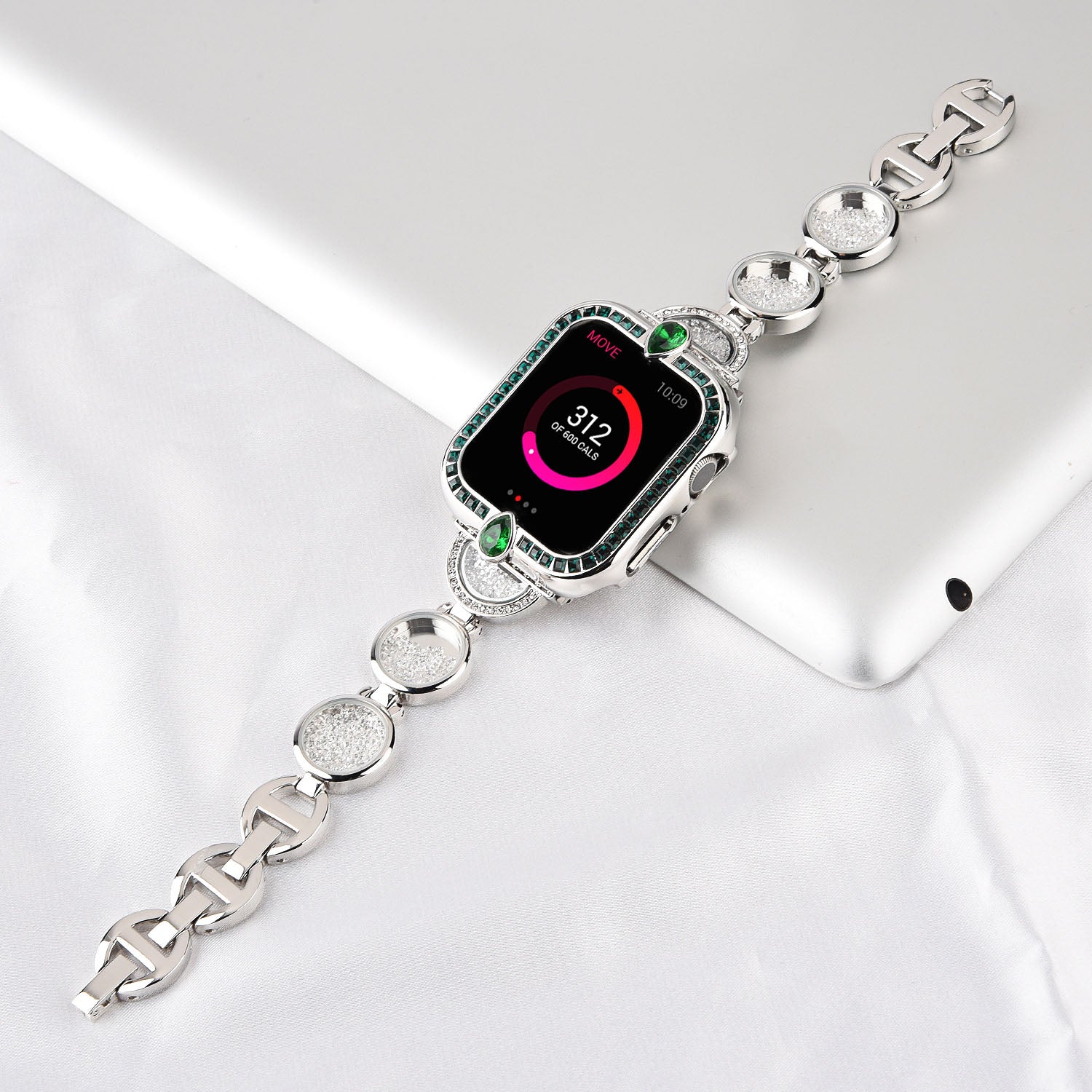 Stylish Rhinestones Decor Stainless Steel Band Smart Watch Wrist Strap for Apple Watch Series 8 41mm / Series 7 41mm / Watch Series 6 / 5 / 4 / SE / SE(2022) 40mm / Watch Series 1 / 2 / 3 38mm - Silver - UNIQBUY