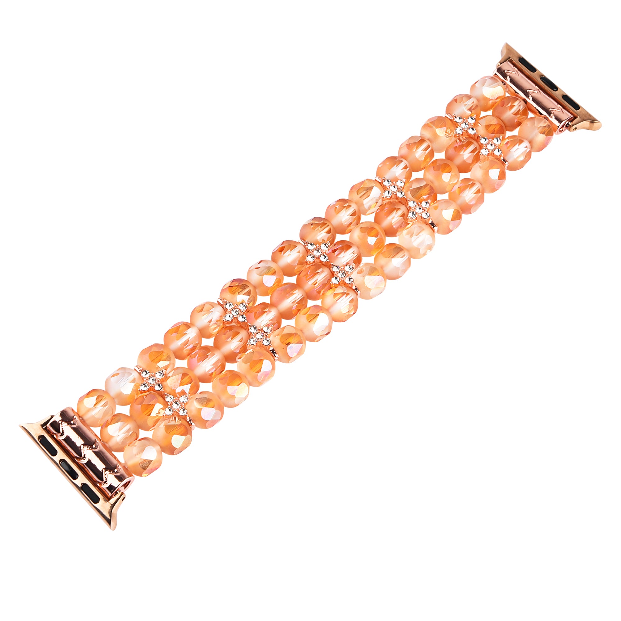 Flower Shape Decor Crystal Beads Design Replacement Watch Strap Wrist Band for Apple Watch Series 8 41mm / Series 7 41mm / Series 6 / 5 / 4 / SE / SE(2022) 40mm / Watch Series 1 / 2 / 3 38mm - Orange