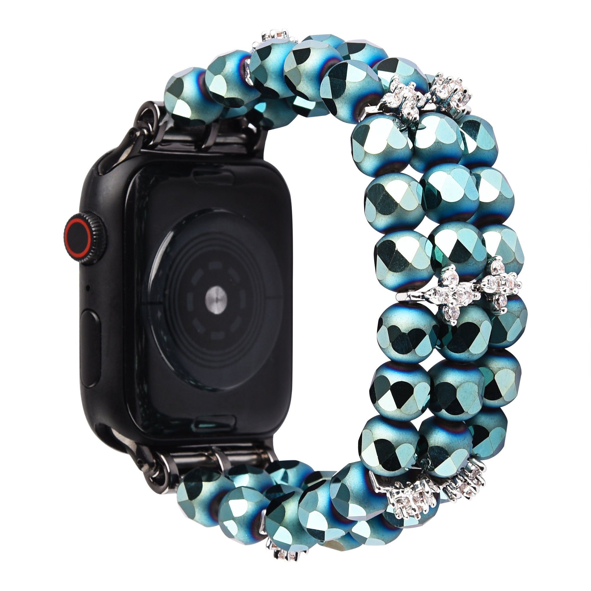 Flower Shape Decor Crystal Beads Bracelet Smart Watch Strap Replacement Wrist Band for Apple Watch Ultra 49mm / Series 8 45mm / 7 45mm / Series 6 / 5 / 4 / SE 44mm / SE (2022) 44mm Series 3 / 2 / 1 42mm - Blue