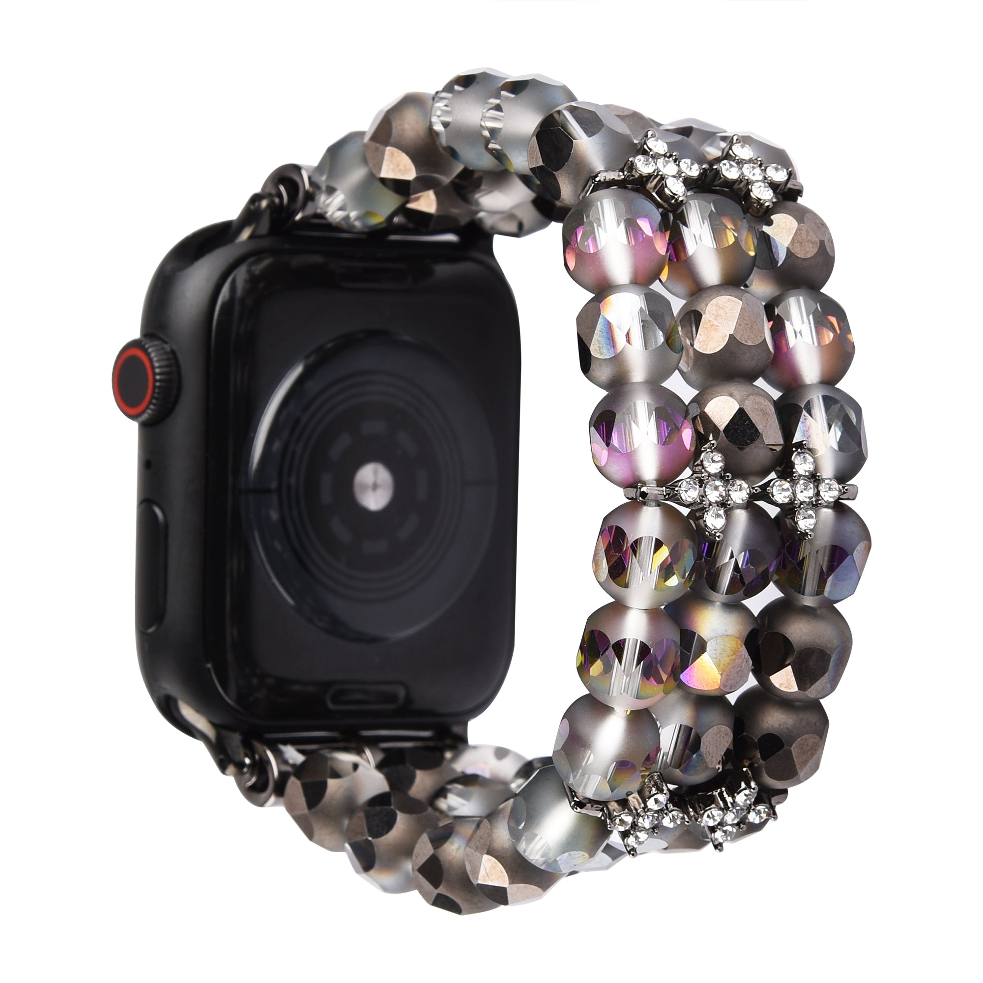 Flower Shape Decor Crystal Beads Bracelet Smart Watch Strap Replacement Wrist Band for Apple Watch Ultra 49mm / Series 8 45mm / 7 45mm / Series 6 / 5 / 4 / SE 44mm / SE (2022) 44mm Series 3 / 2 / 1 42mm - Black