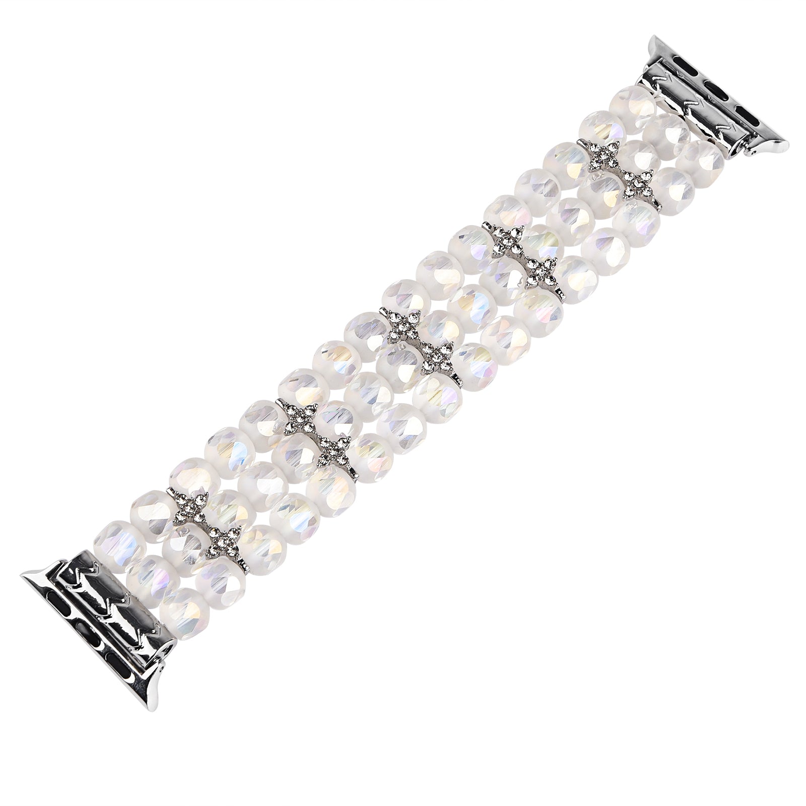 Flower Shape Decor Crystal Beads Bracelet Smart Watch Strap Replacement Wrist Band for Apple Watch Ultra 49mm / Series 8 45mm / 7 45mm / Series 6 / 5 / 4 / SE 44mm / SE (2022) 44mm Series 3 / 2 / 1 42mm - White
