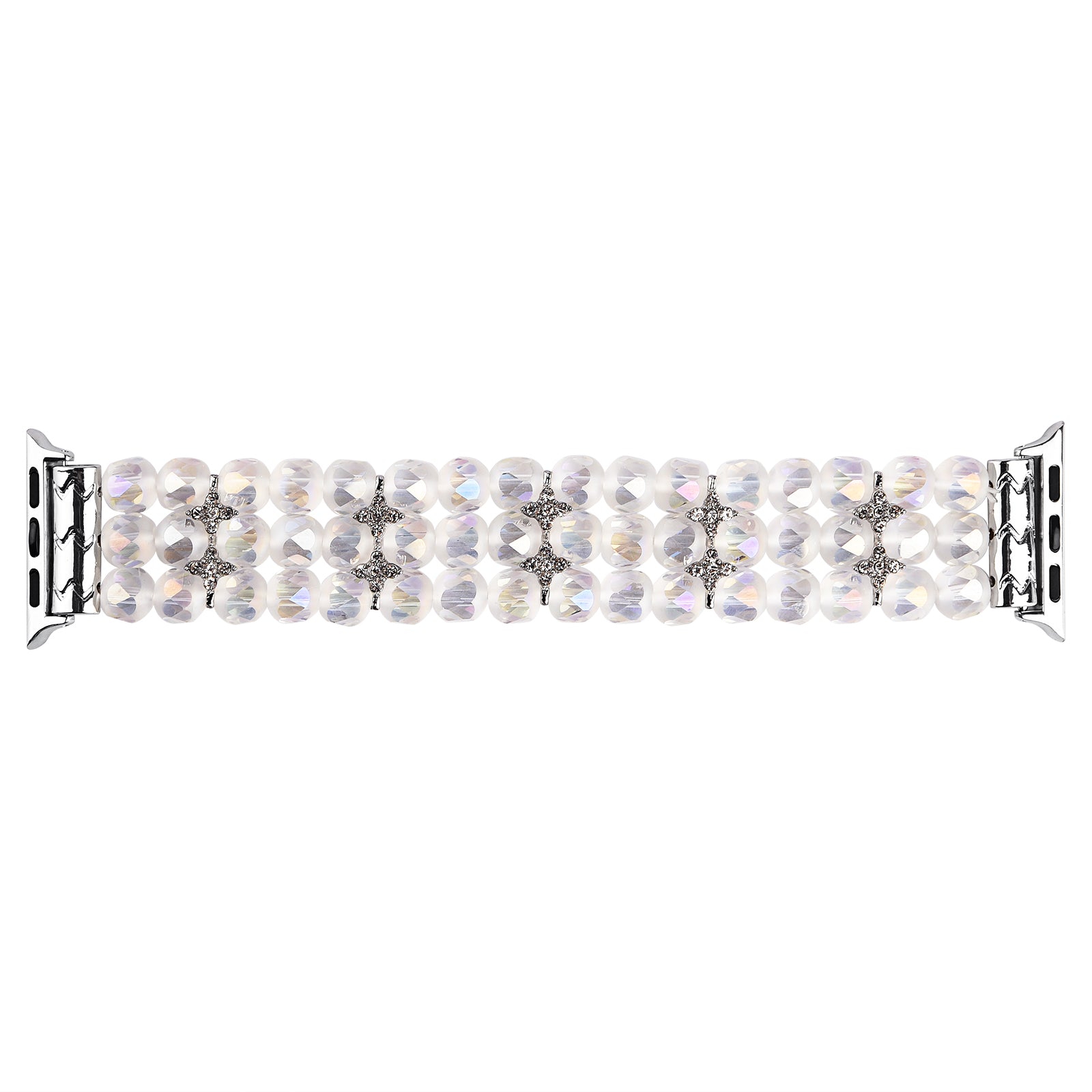 Flower Shape Decor Crystal Beads Bracelet Smart Watch Strap Replacement Wrist Band for Apple Watch Ultra 49mm / Series 8 45mm / 7 45mm / Series 6 / 5 / 4 / SE 44mm / SE (2022) 44mm Series 3 / 2 / 1 42mm - White