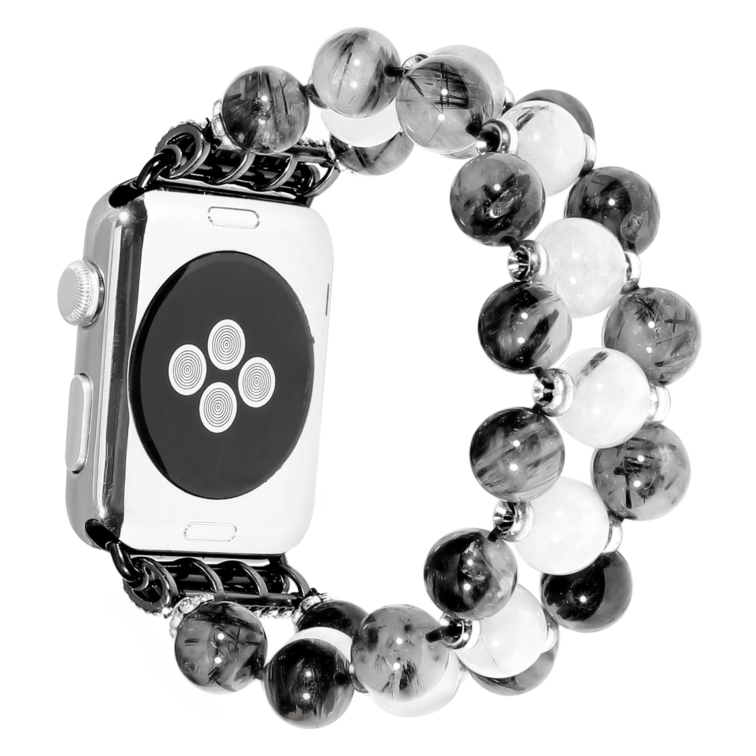 Stylish Three Rows Agate Beads + Metal Bracelet Wrist Strap Smart Watch Band for Apple Watch Ultra 49mm / Series 8 45mm / 7 45mm / Series 6 / 5 / 4 / SE 44mm / SE (2022) 44mm Series 3 / 2 / 1 42mm - Black - UNIQBUY