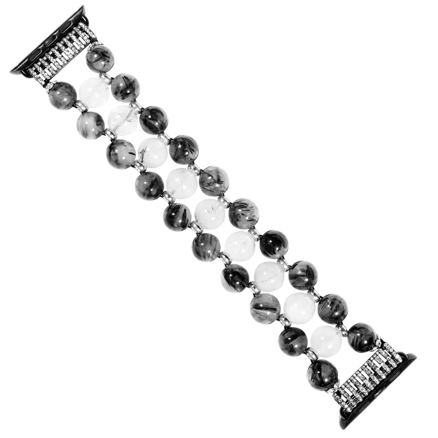 Stylish Three Rows Agate Beads + Metal Bracelet Wrist Strap Smart Watch Band for Apple Watch Ultra 49mm / Series 8 45mm / 7 45mm / Series 6 / 5 / 4 / SE 44mm / SE (2022) 44mm Series 3 / 2 / 1 42mm - Black - UNIQBUY