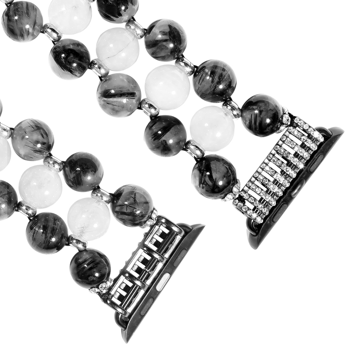 Stylish Three Rows Agate Beads + Metal Bracelet Wrist Strap Smart Watch Band for Apple Watch Ultra 49mm / Series 8 45mm / 7 45mm / Series 6 / 5 / 4 / SE 44mm / SE (2022) 44mm Series 3 / 2 / 1 42mm - Black - UNIQBUY