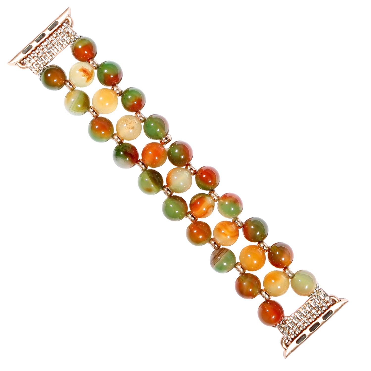 Stylish Three Rows Agate Beads + Metal Bracelet Wrist Strap Smart Watch Band for Apple Watch Ultra 49mm / Series 8 45mm / 7 45mm / Series 6 / 5 / 4 / SE 44mm / SE (2022) 44mm Series 3 / 2 / 1 42mm - Brown - UNIQBUY