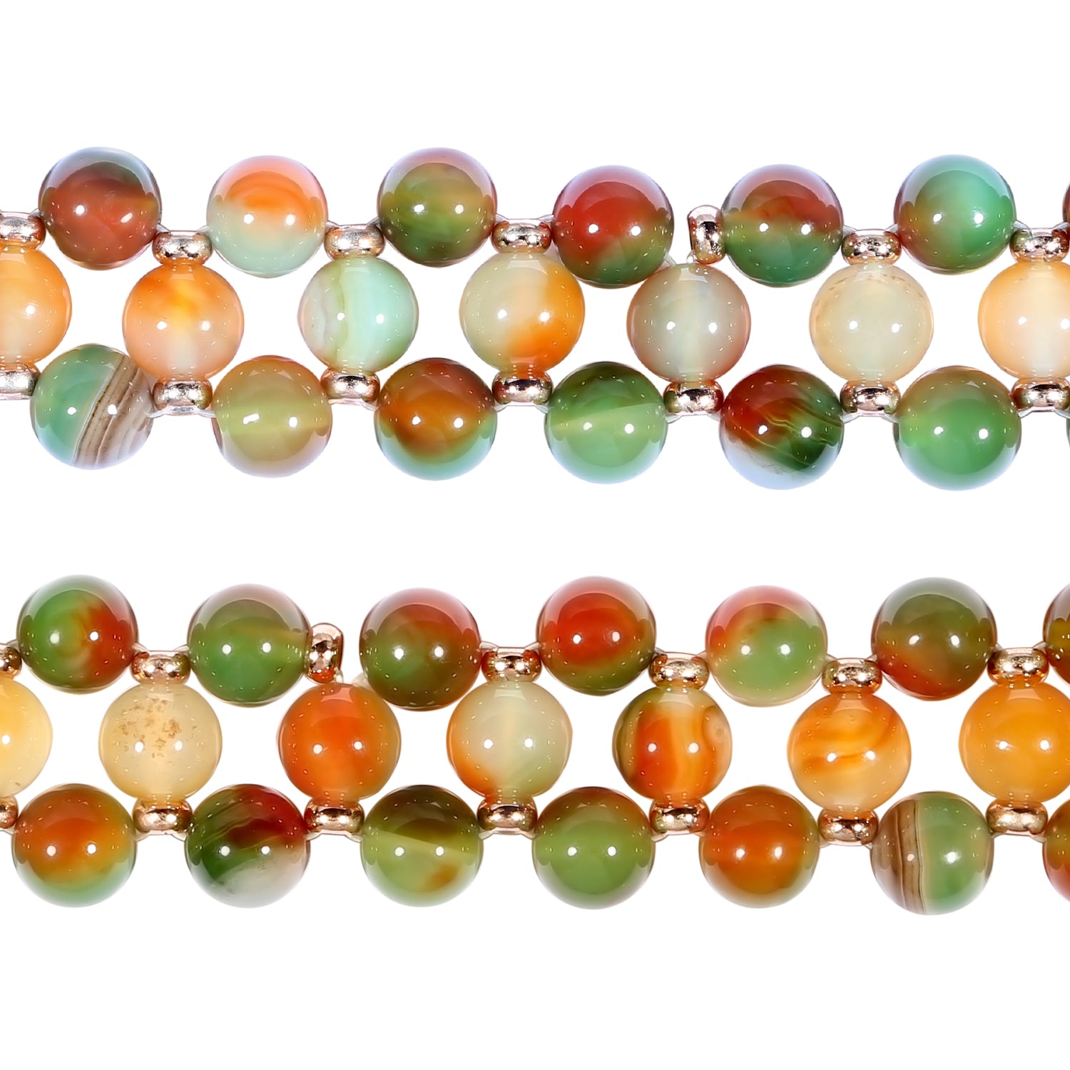 Stylish Three Rows Agate Beads + Metal Bracelet Wrist Strap Smart Watch Band for Apple Watch Ultra 49mm / Series 8 45mm / 7 45mm / Series 6 / 5 / 4 / SE 44mm / SE (2022) 44mm Series 3 / 2 / 1 42mm - Brown - UNIQBUY