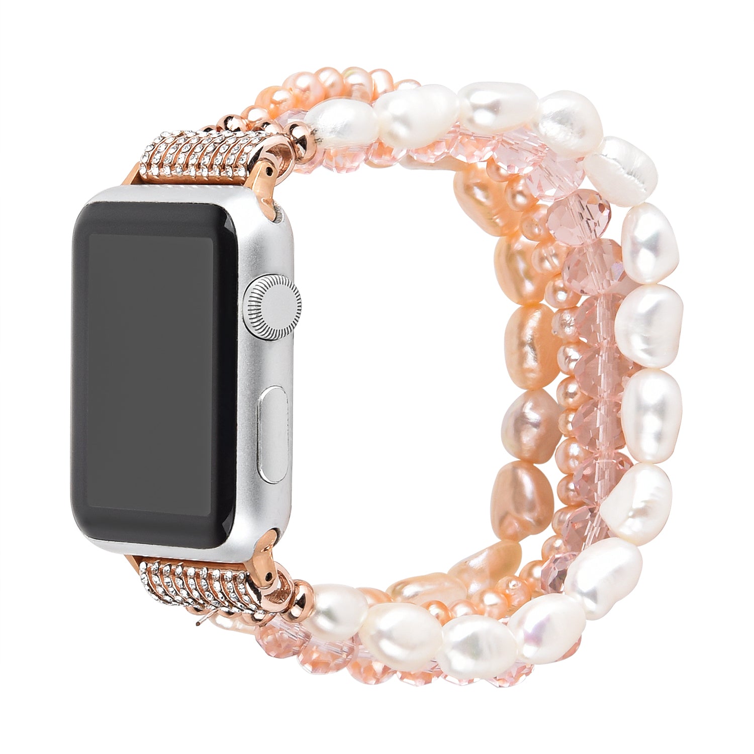 Crystal Pearls Bracelet Exquisite Stylish Watch Band for Apple Watch Series 8 41mm / Series 7 41mm / SE / SE(2022) / Series 6 / 5 / 4 40mm / Series 3 / 2 / 1 38mm - Pearl / Pink Crystal - UNIQBUY