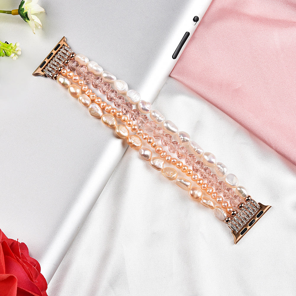 Crystal Pearls Bracelet Exquisite Stylish Watch Band for Apple Watch Series 8 41mm / Series 7 41mm / SE / SE(2022) / Series 6 / 5 / 4 40mm / Series 3 / 2 / 1 38mm - Pearl / Pink Crystal - UNIQBUY