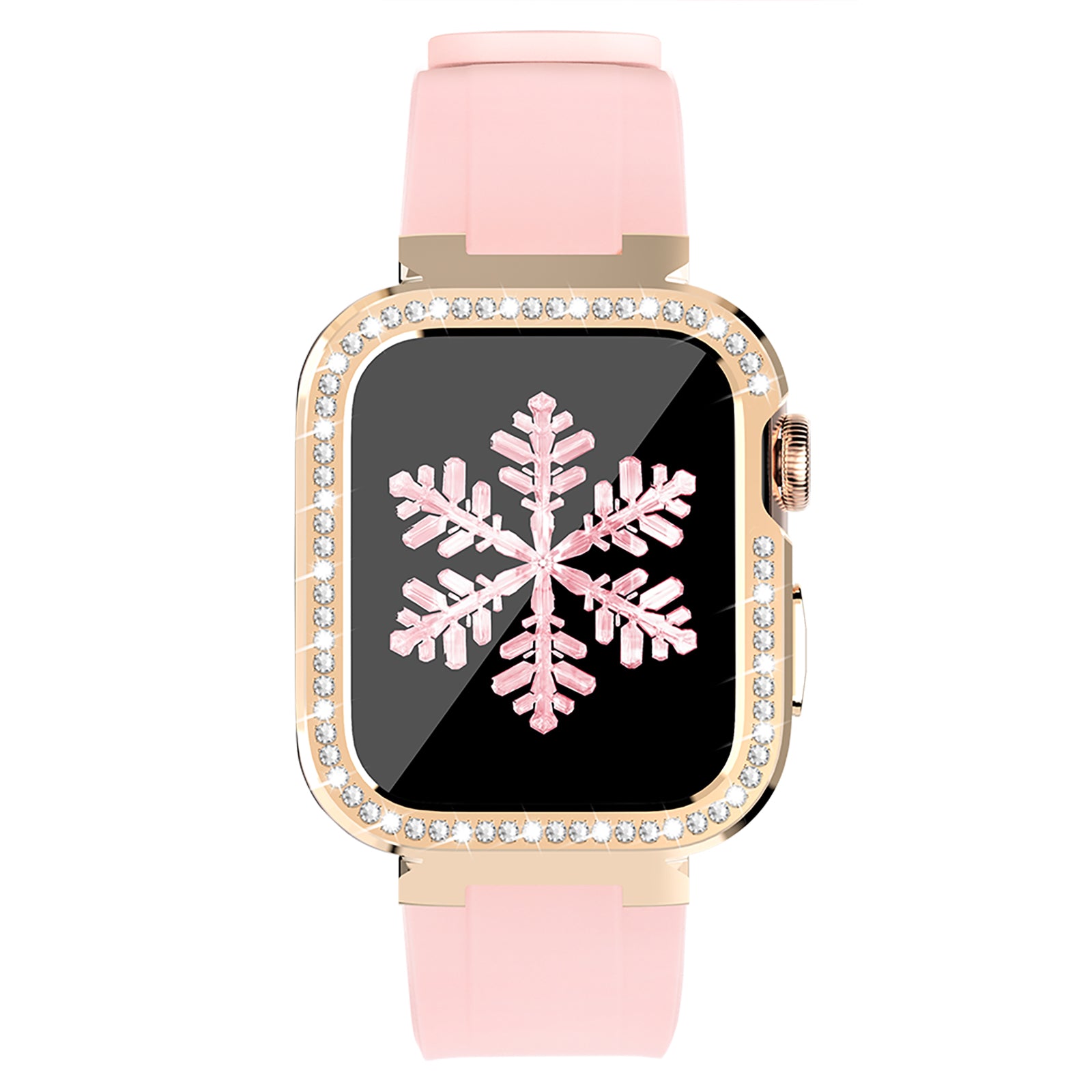 KINGXBAR for Apple Watch Series 5/6 40mm/Series 7 41mm Zinc Alloy + TPU Rhinestone Watch Case + TPU Watch Bands - Pink