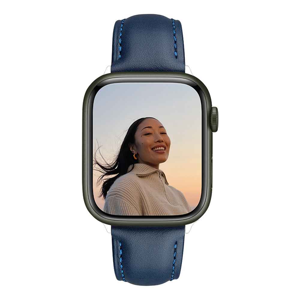 QIALINO for Apple Watch Series 8 41mm / Series 7 41mm / Series 6 / 5 / 4 / SE / SE(2022) 40mm Series 3 / 2 / 1 38mm Genuine Leather Wear-resistant Solid Color Wristband Smart Watch Replacement Strap - Blue