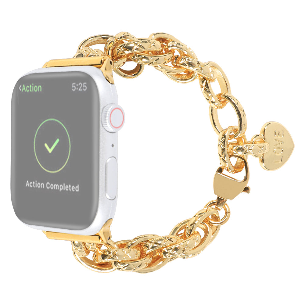 For Apple Watch Ultra 49mm / Series 8 45mm / 7 45mm / Watch SE 44mm / SE (2022) 44mm / Series 6 / 5 / 4 44mm / Series 3 / 2 / 1 42mm Watch Strap Stainless Steel 22mm Smart Watch Bracelet - Gold - UNIQBUY