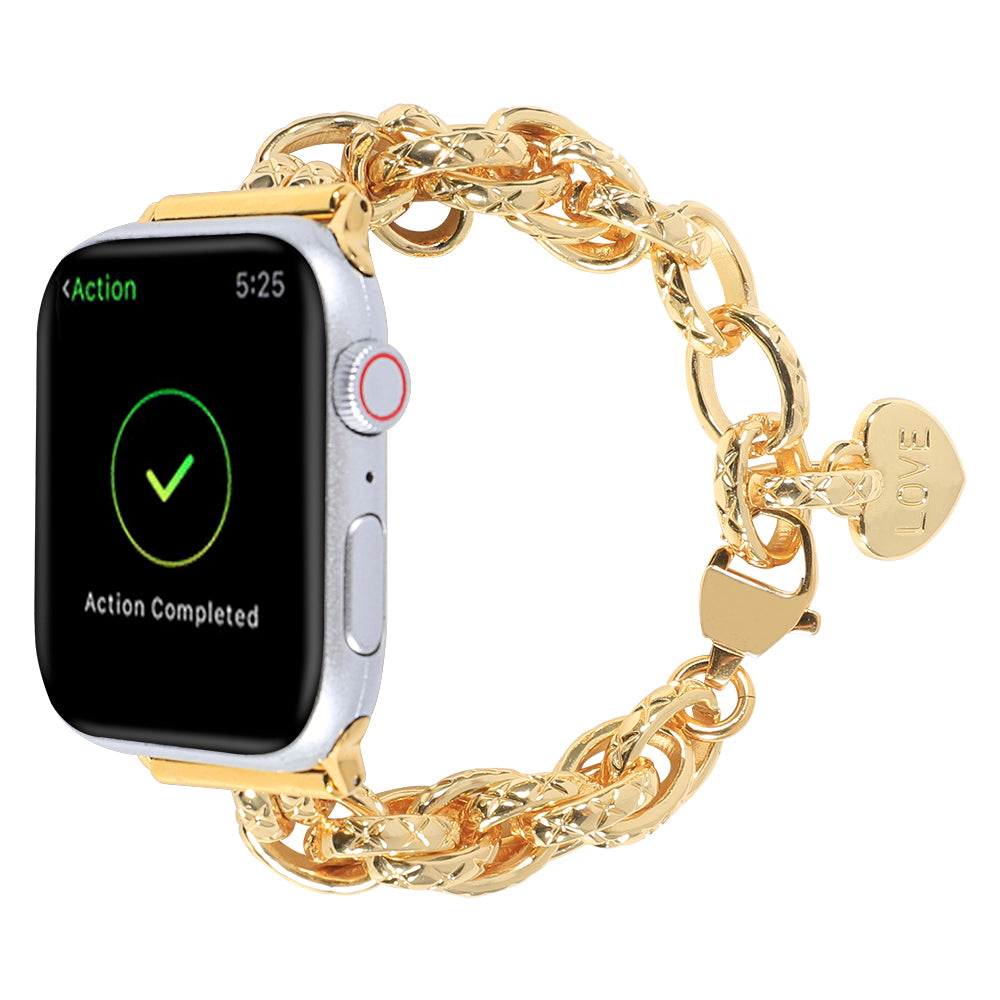 For Apple Watch Ultra 49mm / Series 8 45mm / 7 45mm / Watch SE 44mm / SE (2022) 44mm / Series 6 / 5 / 4 44mm / Series 3 / 2 / 1 42mm Watch Strap Stainless Steel 22mm Smart Watch Bracelet - Gold - UNIQBUY