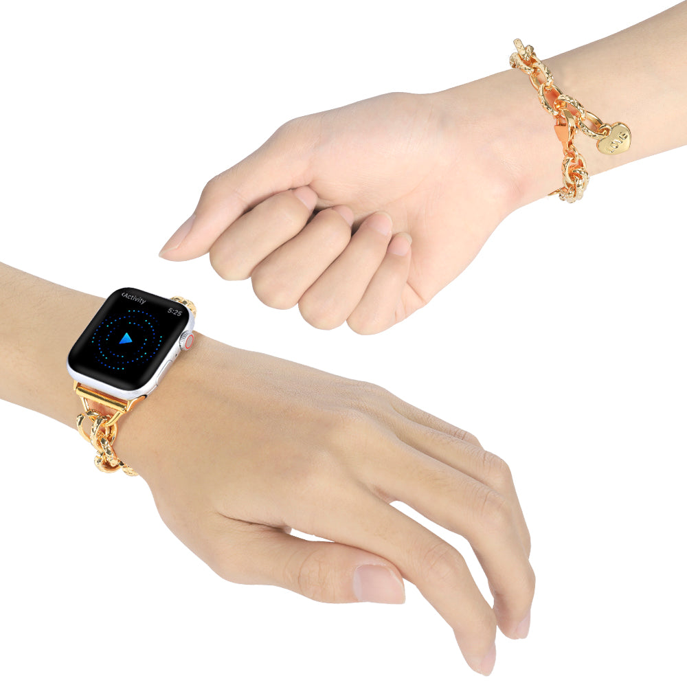 For Apple Watch Ultra 49mm / Series 8 45mm / 7 45mm / Watch SE 44mm / SE (2022) 44mm / Series 6 / 5 / 4 44mm / Series 3 / 2 / 1 42mm Watch Strap Stainless Steel 22mm Smart Watch Bracelet - Gold - UNIQBUY