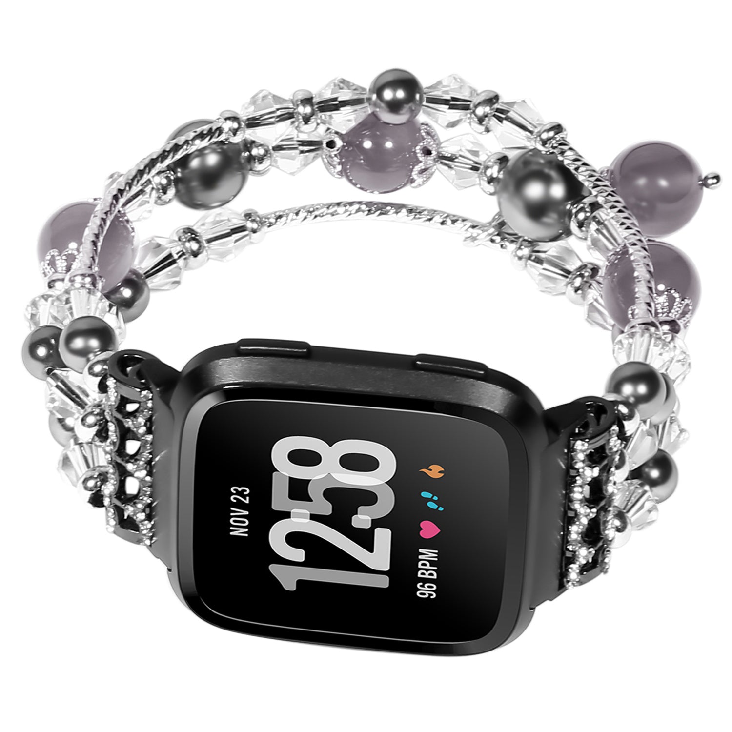 For Fitbit Versa/Versa 2/Versa Lite Agate Bracelet Watch Band Replacement Stylish Strap Wrist - Black