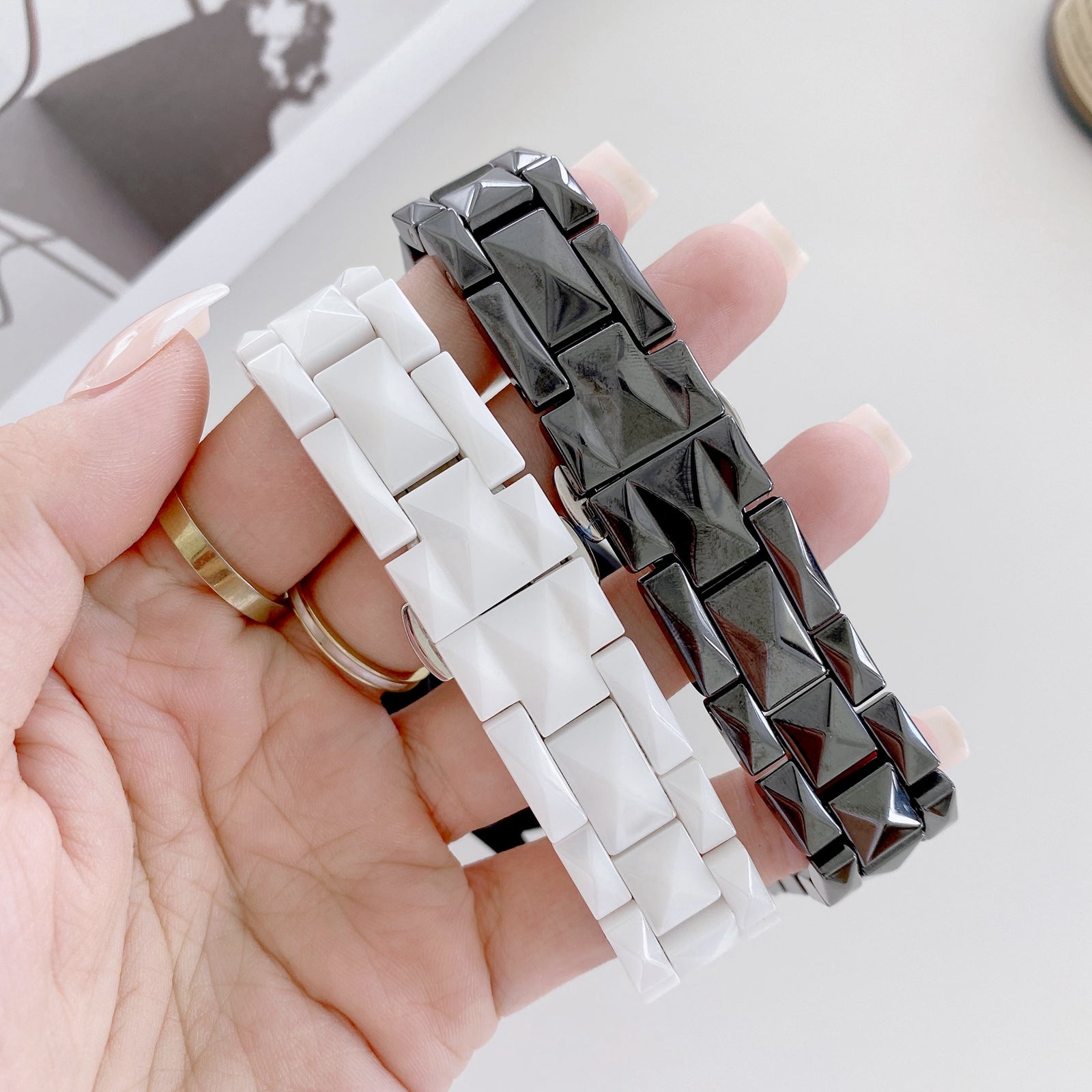 For Huawei Watch GT3 46mm/Xiaomi Haylou RS3 22mm Universal Rhombus Grid Design Ceramic Watch Strap Wrist Band - White
