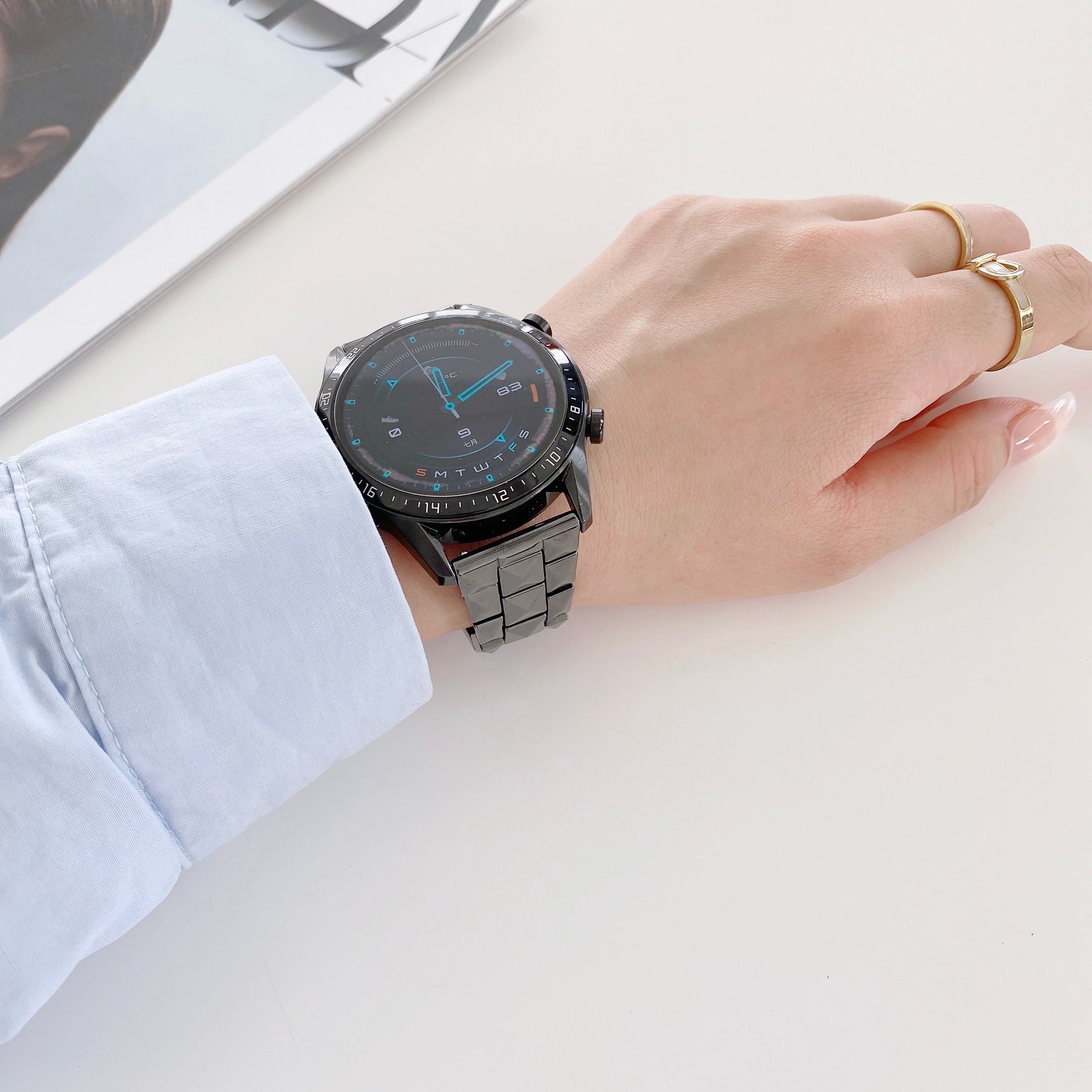 For Huawei Watch GT 3 42mm/Samsung Galaxy Watch4/Watch4 Classic 46mm/42mm Rhombus Grid Design Ceramic Watch Strap Wrist Band 20mm - Black