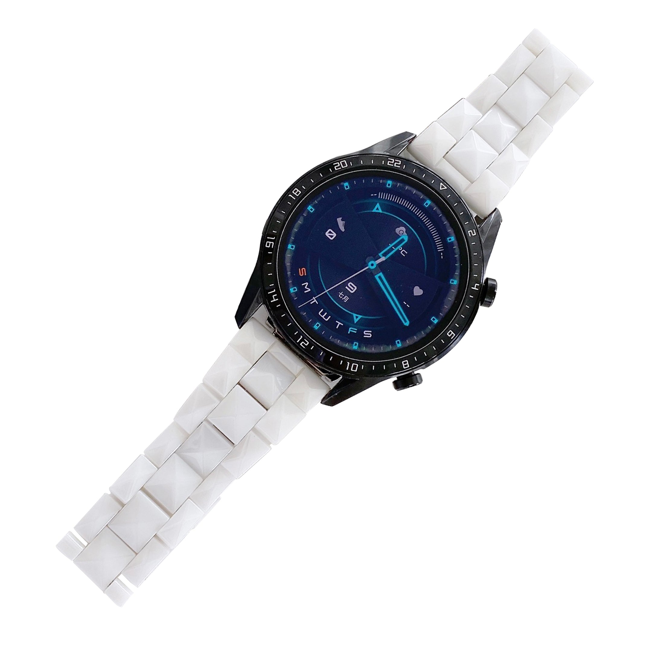 For Huawei Watch GT 3 42mm/Samsung Galaxy Watch4/Watch4 Classic 46mm/42mm Rhombus Grid Design Ceramic Watch Strap Wrist Band 20mm - White
