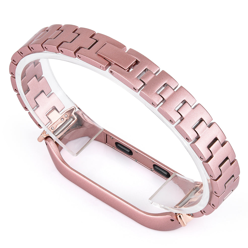 For Xiaomi Mi Band 3/4 Bling Rhinestone Decorative Smart Watch Stainless Steel Chain Watch Strap Metal Watchband - Rose Gold
